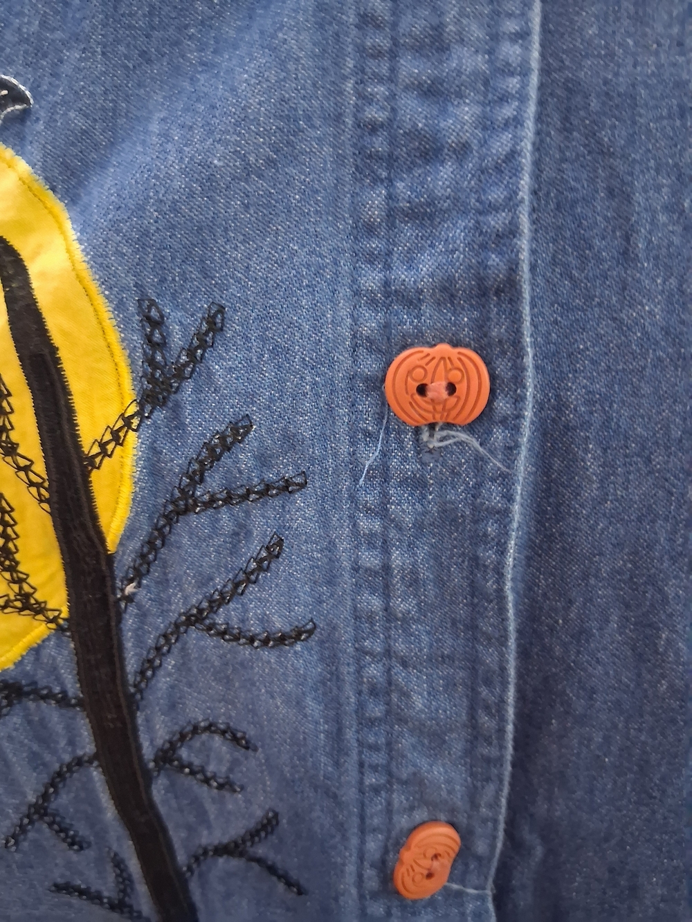 Tantrums Halloween Denim Jacket with Pumpkin & Bat Motifs - Blue - Picture 3 of 6